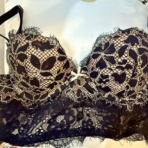 Victorias Secret NWOT Elegant Black Pink Lace Bralette 32B w Matching Thong S